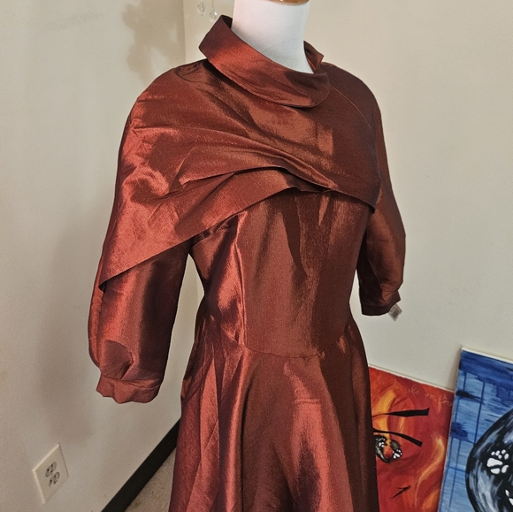Copper Shiny Vintage/Vintage Style Fit and Flare Dress NWT Midi - Picture 2 of 9